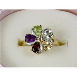 STERLING SILVER MIXED GEMSTONE & DIAMOND RING