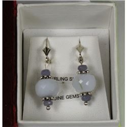 STERLING SILVER WHITE AND MAUVE JADE DANGLE