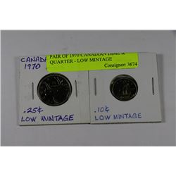 PAIR OF 1970 CANADIAN DIME & QUARTER - LOW MINTAGE