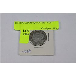 1934 CANADIAN QUARTER - VG8