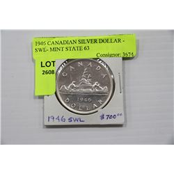 1946 CANADIAN SILVER DOLLAR - SWL- MINT STATE 63