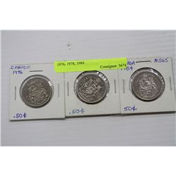 SET OF 3 CANADIAN 50 CENT COINS - 1976, 1978, 1984