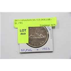 1953 CANADIAN SILVER DOLLAR - SF, FWL