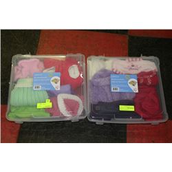 TWO PLASTIC TOTES OF DOG OUTFITS AND SWEATERS