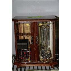 WOOD JEWELLERY BOX FILLED WITH ASSORTED COSTUME