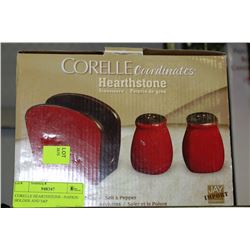 CORELLE HEARTHSTONE - NAPKIN HOLDER AND S&P