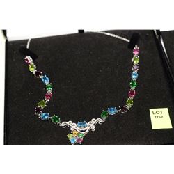 .925 SILVER NECKLACE - BLUE/PINK TOPAZ, CITRINE, P