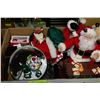 Image 1 : BOX OF SANTA ORNAMENTS AND GLOBE