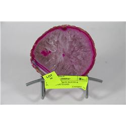 THICK PINK AGATE SLICED & POLISHED ON STAND