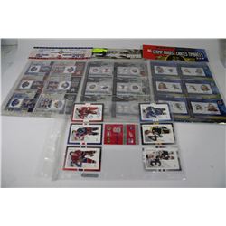 LOT OF 3 SETS OF NHL STAMP CARDS + SHEET OF HOCKEY