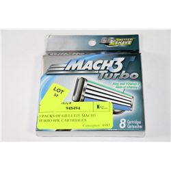 5 PACKS OF GILLETTE MACH3 TURBO 8PK CARTRIDGES