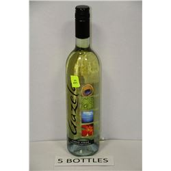 FIVE 750ML BOTTLES OF GAZELO WHITE WINE 9%
