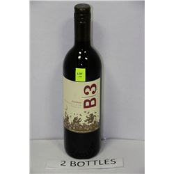 TWO 750ML BOTTLES B3 SHIRAZ RED WINE 13%