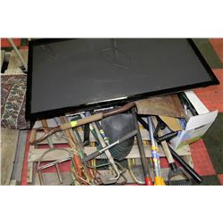 PALLET OF SNOW SHOVELS, GARDEN TOOLS ETC.