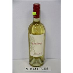 FIVE 750ML BOTTLES OF DIABOLICA WHITE WINE 14%