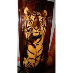 LARGE 6' WOOD CARVED TIGER WALL ART