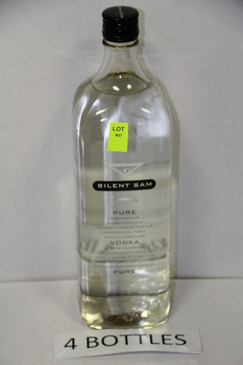 FOUR 1.14 LITRE BOTTLES OF SILENT SAM VODKA 40