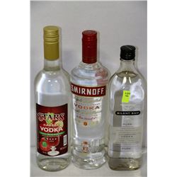 THREE ASST 750ML BOTTLES OF VODKA