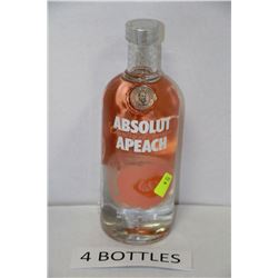 FOUR 750 ML BOTTLES OF ABSOLUT PEACH VODKA 40%