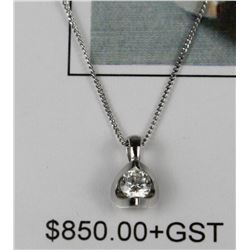 14K WHITE GOLD TENSION SET SOLITAIRE PENDANT ON
