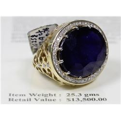 14KT GOLD SAPPHIRE, DIAMOND RING