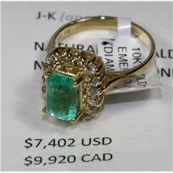 10KT GOLD EMERALD, DIAMOND RING MSRP $9920