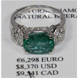 14KT GOLD DIAMOND, EMERALD RING MSRP $9541