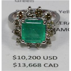 14KT WHITE GOLD EMERALD AND DIAMOND RING