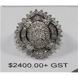 LADIES STAMPED 14K WHITE GOLD DIAMOND CLUSTER RING