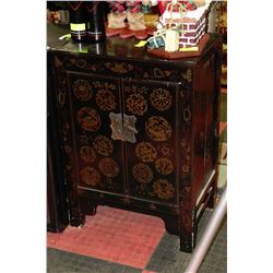 BLACK AND GOLD TONE 2 DOOR HAND PAINTED CABINET
