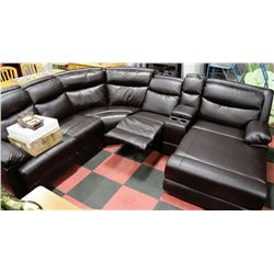 LARGE BROWN LEATHER ELECTRIC RECLINING