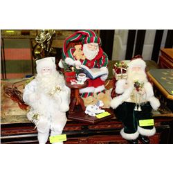 THREE SANTA ORNAMENTS