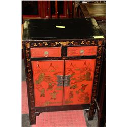 RED AND BLACK HANDPAINTED 2-DOOR 2-DRAWER