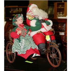 SANTA AND MRS CLAUS ON BICYCLE ORNAMENT