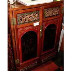 WOOD CARVED 2-DOOR 2-DRAWER CABINET