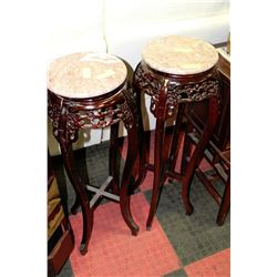 PAIR OF WOOD CARVED MARBLE TOP PLANT STANDS