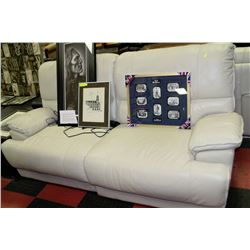 OFF-WHITE LEATHER ELECTRIC RECLINING SOFA 7' LONG