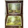 Image 1 : PAIR OF WOOD CARVED FRAMED OIL ON CANVAS FORREST