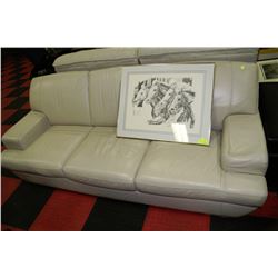 WHITE LEATHER SOFA (ARM DAMAGE) 90" LONG