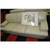 Image 1 : WHITE LEATHER SOFA (ARM DAMAGE) 90" LONG