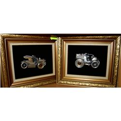 PAIR OF VINTAGE THERMOMETER 3D CAR IN FRAME