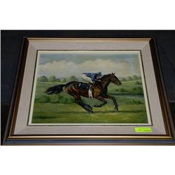 ESTATE FRAMED HORSE RACER OIL ON CANVAS