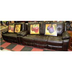 NEW BROWN LEATHER RECLINING SOFA (7' LONG) WITH