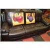 Image 2 : NEW BROWN LEATHER RECLINING SOFA (7' LONG) WITH