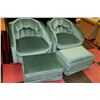 Image 1 : PAIR OF GREEN FABRIC CHAIRS WITH OTTOMANS