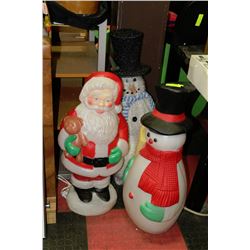 3 OUTDOOR LAWN ORNAMENTS - 1 SANTA & 2 SNOWMEN