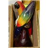 Image 1 : BOX OF CARVED PARROTS + SAND SCULPTURE