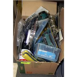 BOX OF MISC NEW ITEMS INCLUDING WELDING GOGGLES,