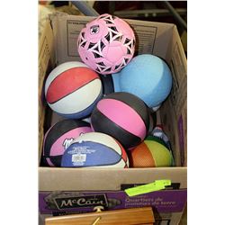 BOX OF SMALL SPORTS BALLS