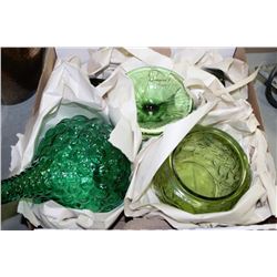 BOX OF GREEN GLASS